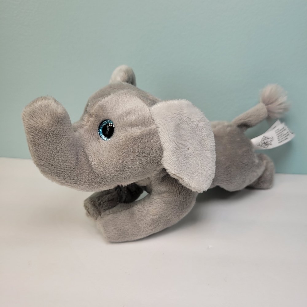 The Petting Zoo Elephant Lolly Plush Trunk Up Blue Glitter Eyes 7" 200221